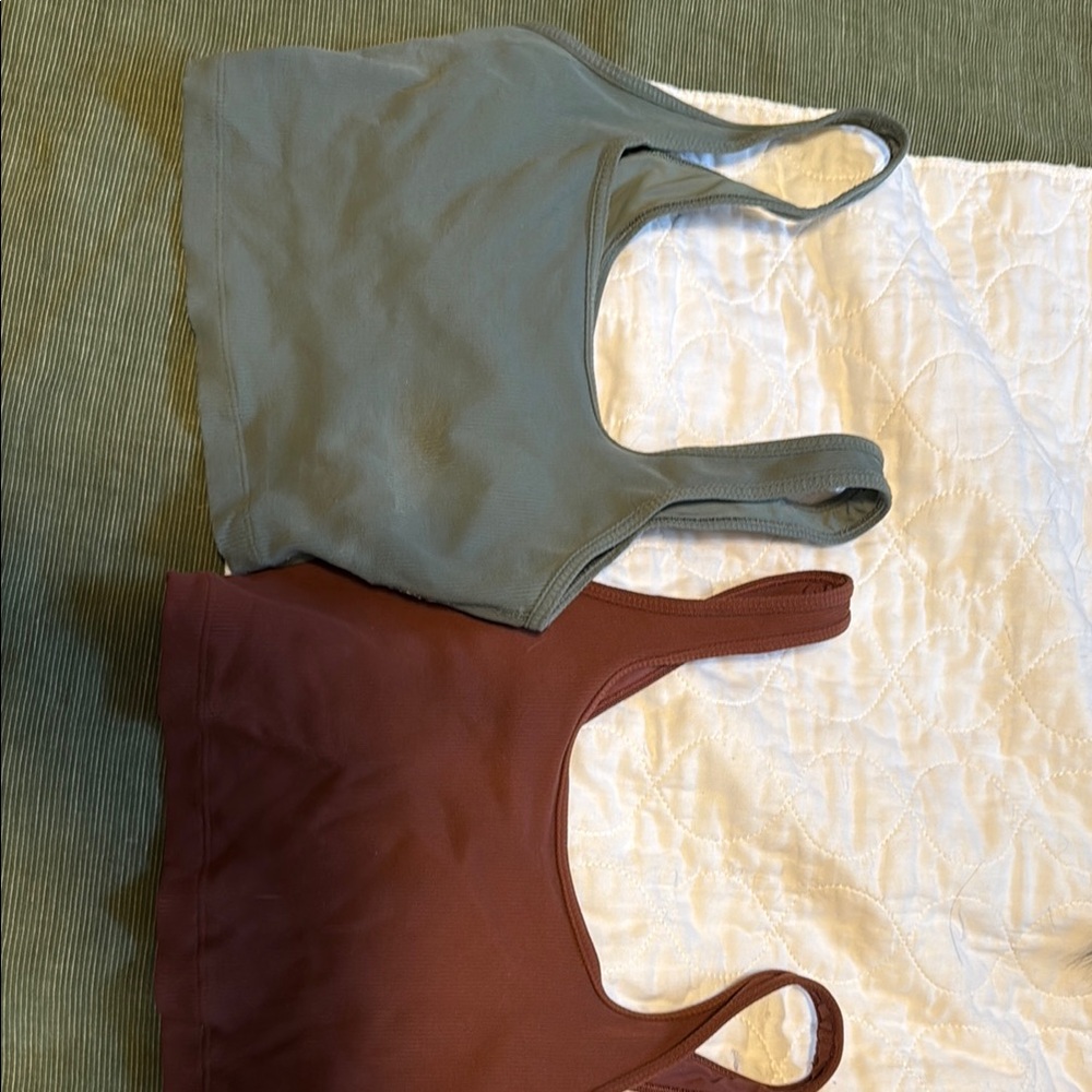 Set of Two Aerie Sports Bras, Sage Green & Maroon